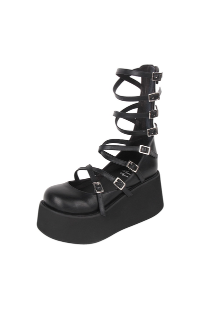 Angelic imprint - Punk Lolita High Platform Shoes With Calf-length Straps