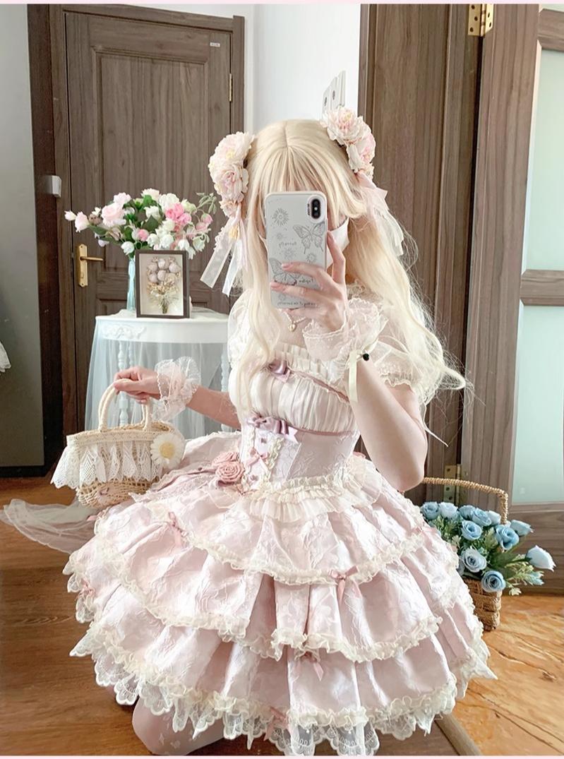 Buling Moon - Ballet Elegance - Sweet Lolita Mini JSK Set with Tulle Shirt and Headdress