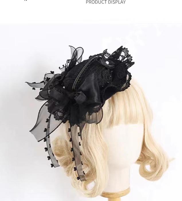 xiaogui - Vintage Lolita Tea Party Lace Top Hat