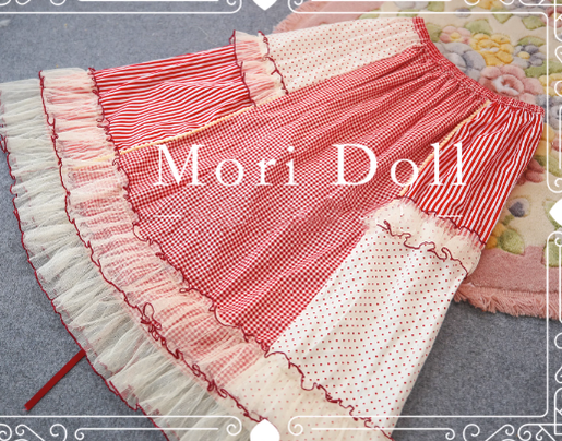 Mori Doll - Peach Tea - Sweet Lolita Dot and Stripe Print Skirt Multicolors