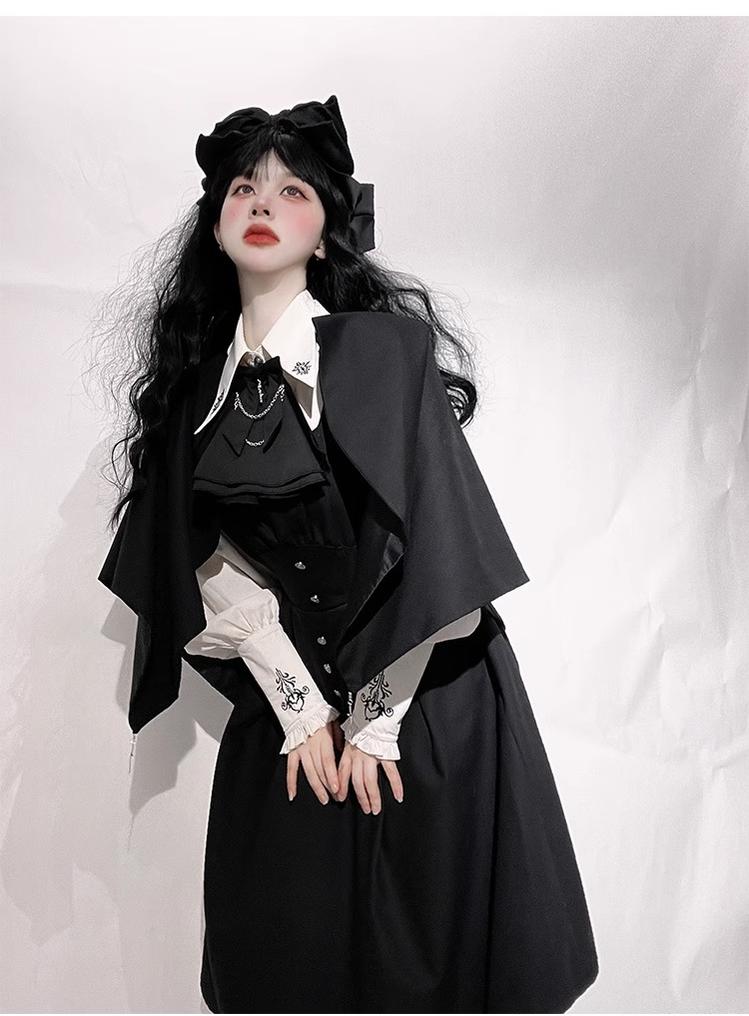 CastleToo - Night Raven Magic - Ouji Lolita Dress Set, Suspender Shorts & Cape