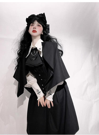 CastleToo - Night Raven Magic - Ouji Lolita Dress Set, Suspender Shorts & Cape