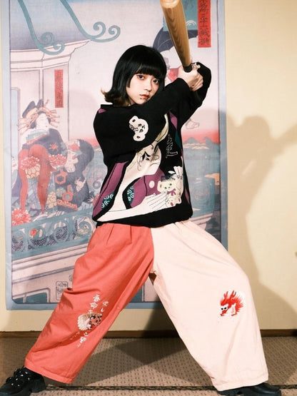 Two-color stitching wide-leg pants【s0000003617】