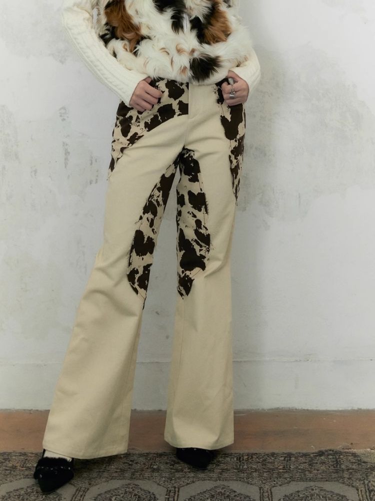 Irregular splicing design straight flare pants【s0000004956】