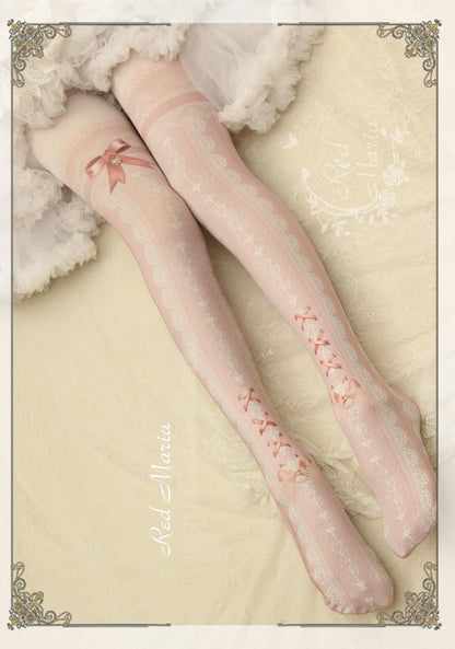 Red Maria - Lace Printed Bow 80D Lolita Tights Multicolors