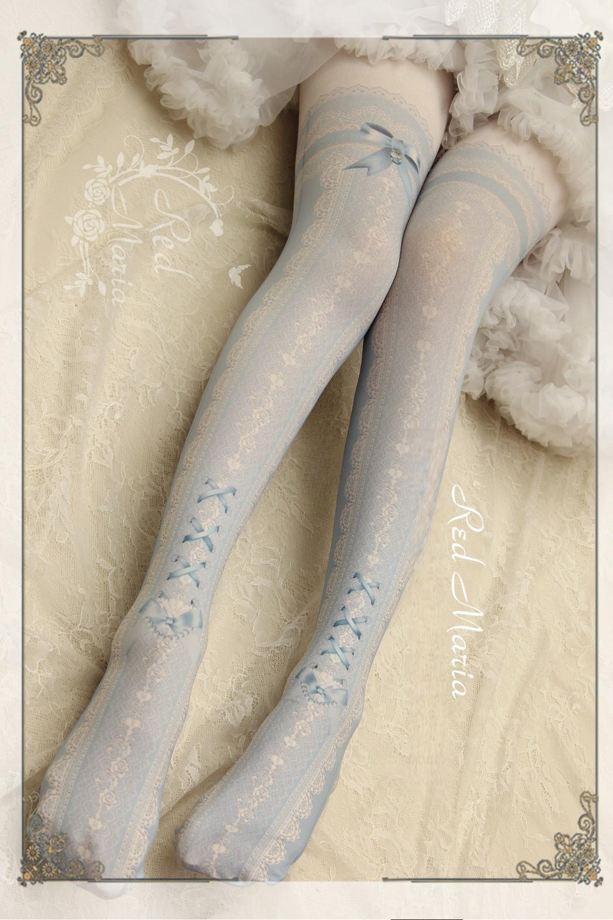 Red Maria - Lace Printed Bow 80D Lolita Tights Multicolors
