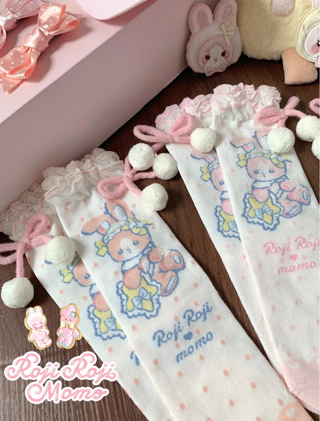 Roji Roji - Kawaii Lolita Mid-Calf Socks, Rabbit Print