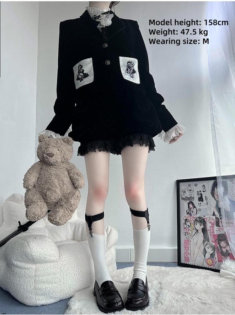 CastleToo - Erosion Heart F-Type - Ouji Lolita Suit Black Velvet Shorts and Skirt