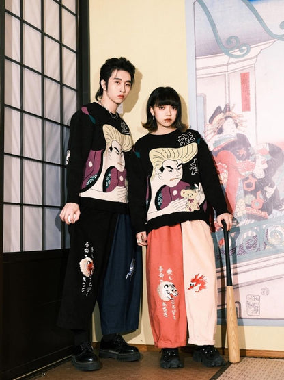 Two-color stitching wide-leg pants【s0000003617】