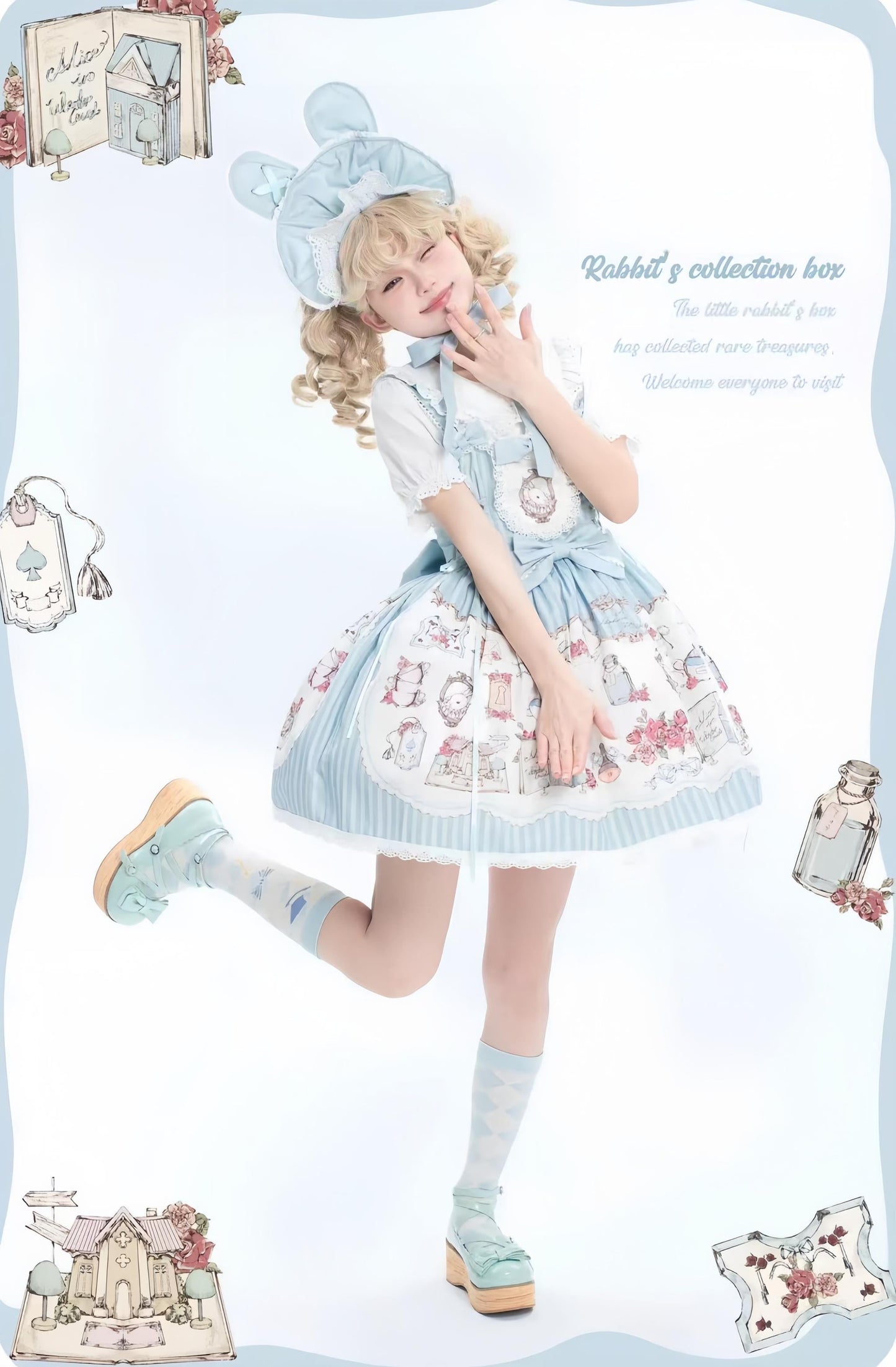 MeowMeow - Rabbit Collection Box - Bunny Print Kawaii Lolita JSK Dress, 3 Colors