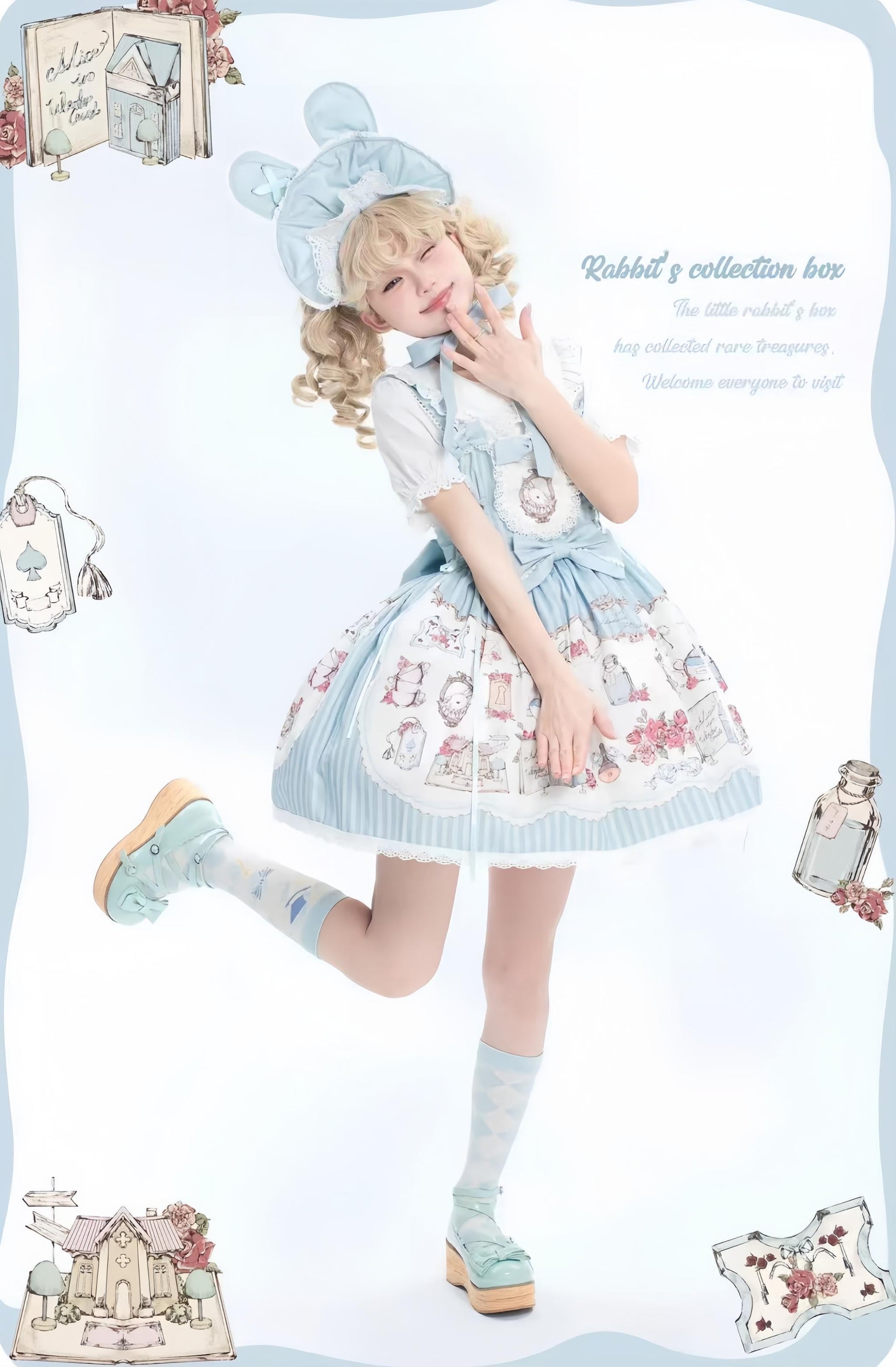 MeowMeow - Rabbit Collection Box - Bunny Print Kawaii Lolita JSK Dress, 3 Colors