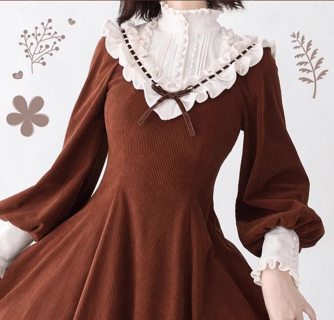 Miaoplus - Winter Birch Forest - Elegant Lolita OP Dress Corduroy Long Sleeve Winter Dress