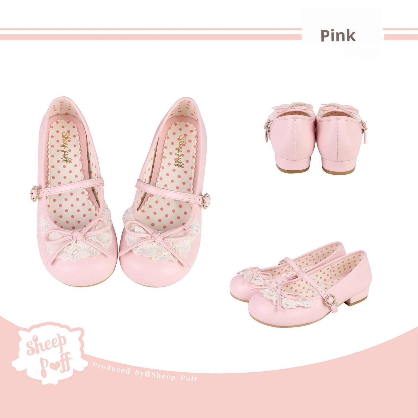 Sheep Puff - Young Layla - Vintage Lolita Shoes Low Heel Butterfly Shoes
