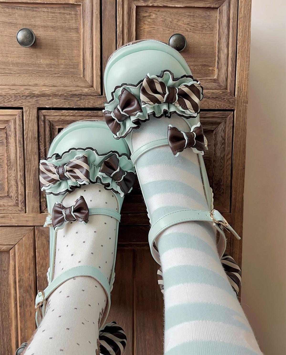 Sheep Puff - Chocolate Sponge Cake - Sweet Lolita Thick-Sole Shoes with Printed Platform