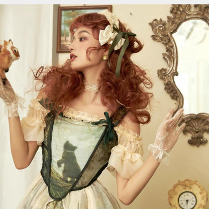 Cyan - Morning of Pine Forest - Elegant Lolita Bear Print Skirt