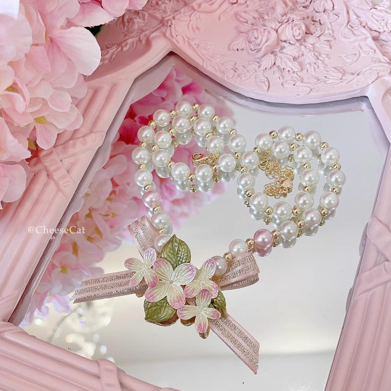 Cheese Cat - Kawaii Lolita Brooch Cherry Pearl Necklace