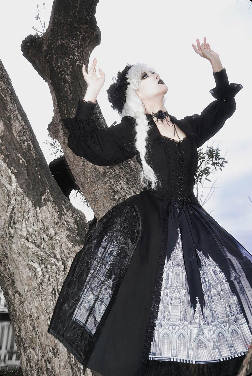 Susin Lolita - Night Traveler - Gothic Lolita Skirt Outfit Long Coat Shirt and Bustier Set