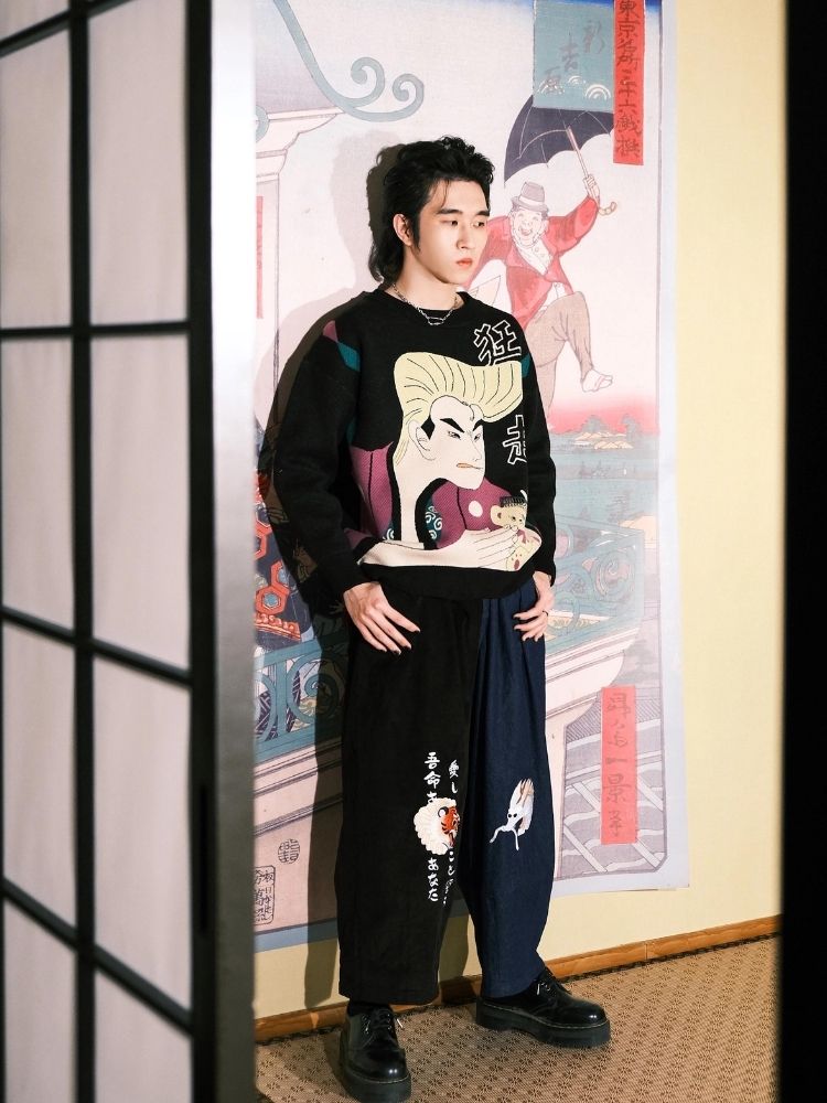 Two-color stitching wide-leg pants【s0000003617】