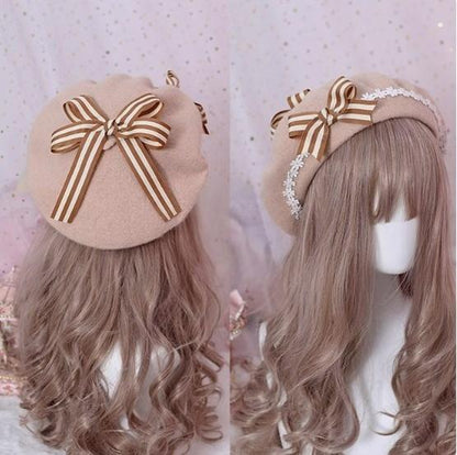 Xiaogui - Sweet and Lovely Daisy Bowknot Woolen Beret