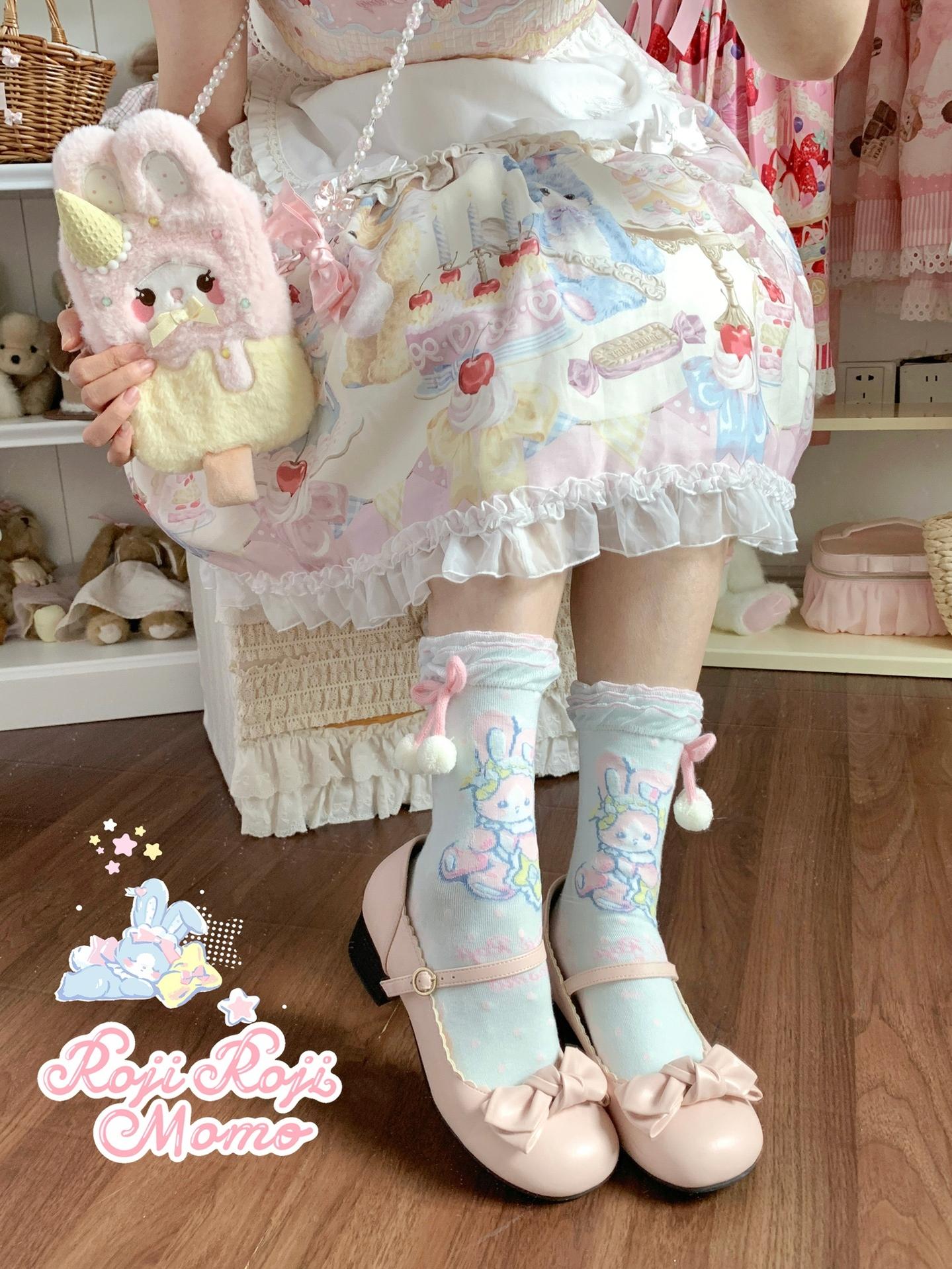 Roji Roji - Kawaii Lolita Mid-Calf Socks, Rabbit Print