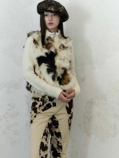 Irregular splicing design straight flare pants【s0000004956】