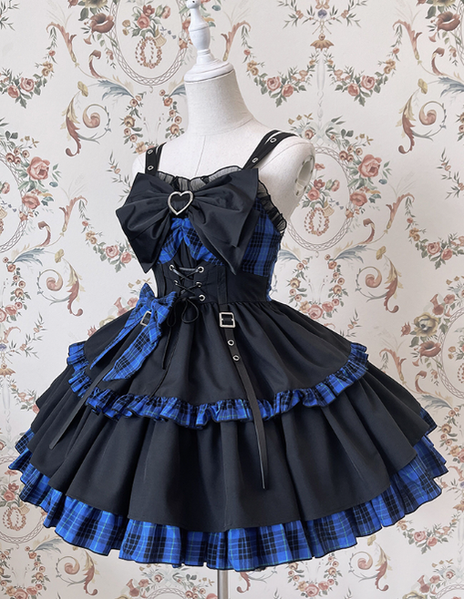 Alice Girl - Gothic Lolita Dress Blue Plaid Jumper Dress