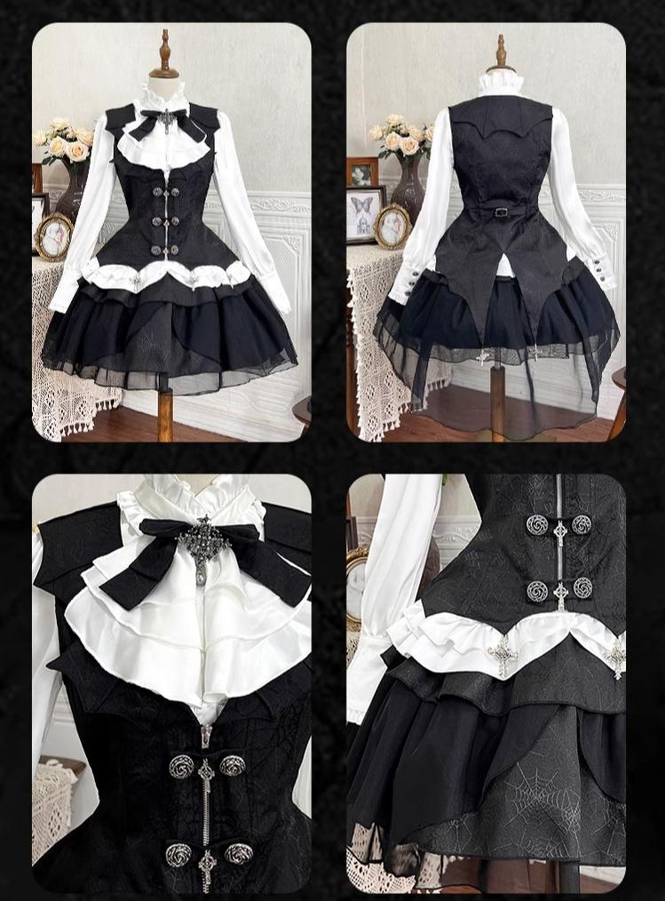 Letters from Unknown Star - Bloodline Duke - Gothic Lolita SK Suit Spider Web Vest and Blouse