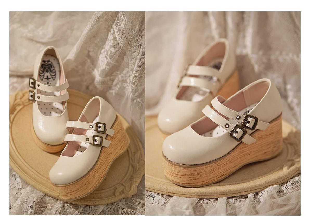 MODO - Retro Lolita Round Toe Wood Bottom Shoes