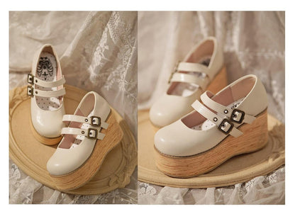 MODO - Retro Lolita Round Toe Wood Bottom Shoes