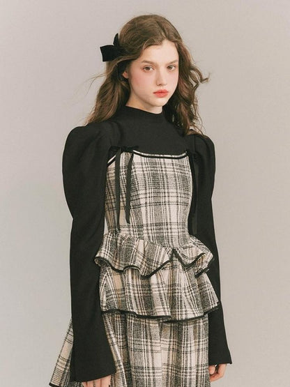 Plaid Cake Skirt Fake Two Piece Dress【s0000003231】