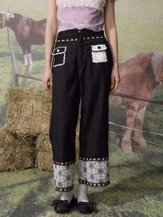 Lace Splicing Pocket 9 Pants【s0000007702】