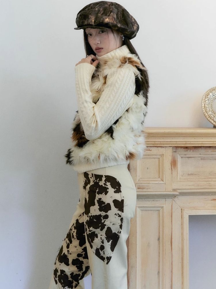 Irregular splicing design straight flare pants【s0000004956】