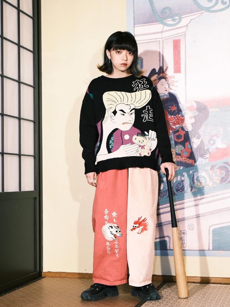 Two-color stitching wide-leg pants【s0000003617】