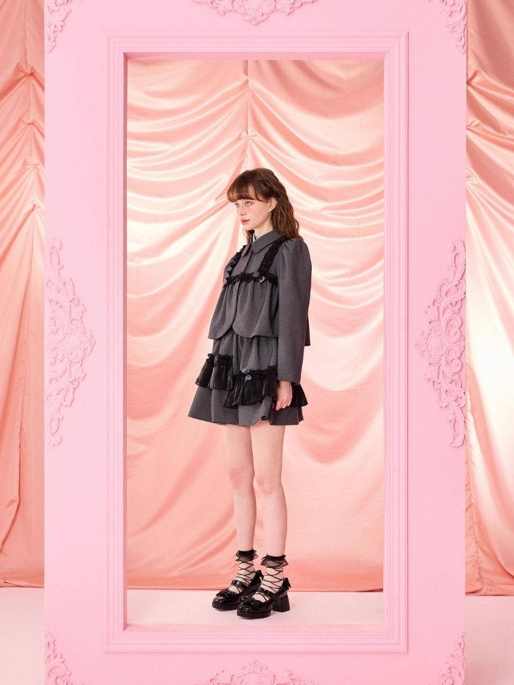 Half Skirt Bowknot Bubble Sleeve Set【s0000006965】