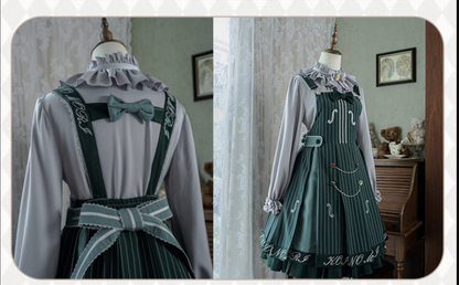 Forest Fluorescent Carps - Classic Lolita Salopette Set Violin Preppy Style Dress