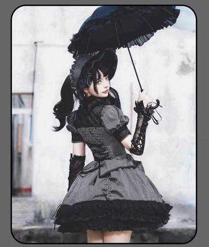 Susin Lolita - Striped Cross - Gothic Coordinated Lolita Set, Adjustable Blouse & Skirt