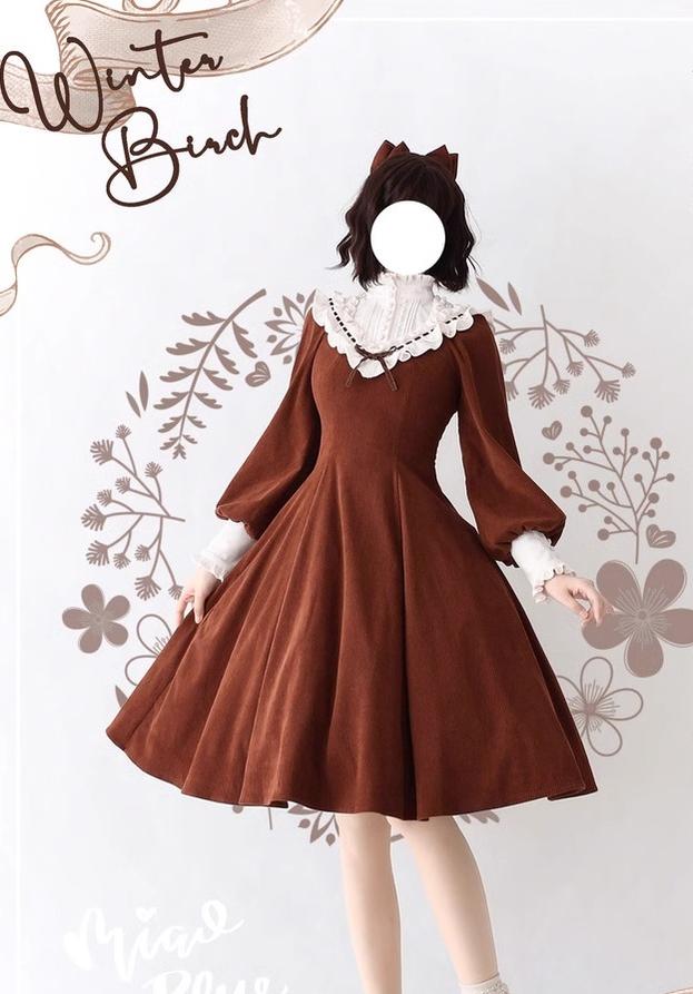Miaoplus - Winter Birch Forest - Elegant Lolita OP Dress Corduroy Long Sleeve Winter Dress
