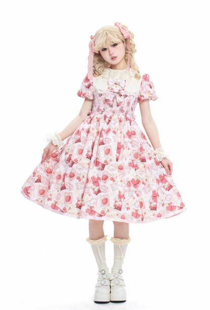 Strawberry Witch - Kawaii Lolita OP Dress, Strawberry Print