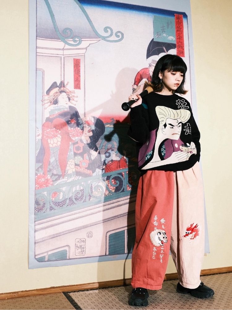 Two-color stitching wide-leg pants【s0000003617】