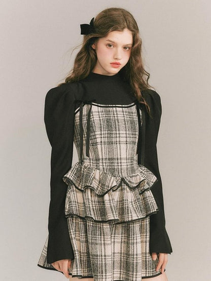 Plaid Cake Skirt Fake Two Piece Dress【s0000003231】