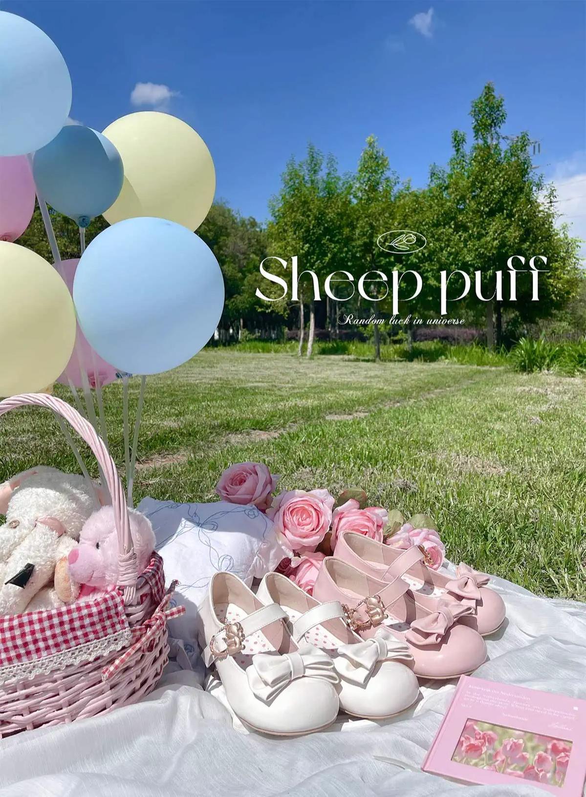 Sheep Puff - Hug Bear - Sweet Lolita Heel Shoes Bear Metal Buckle Bow Shoes
