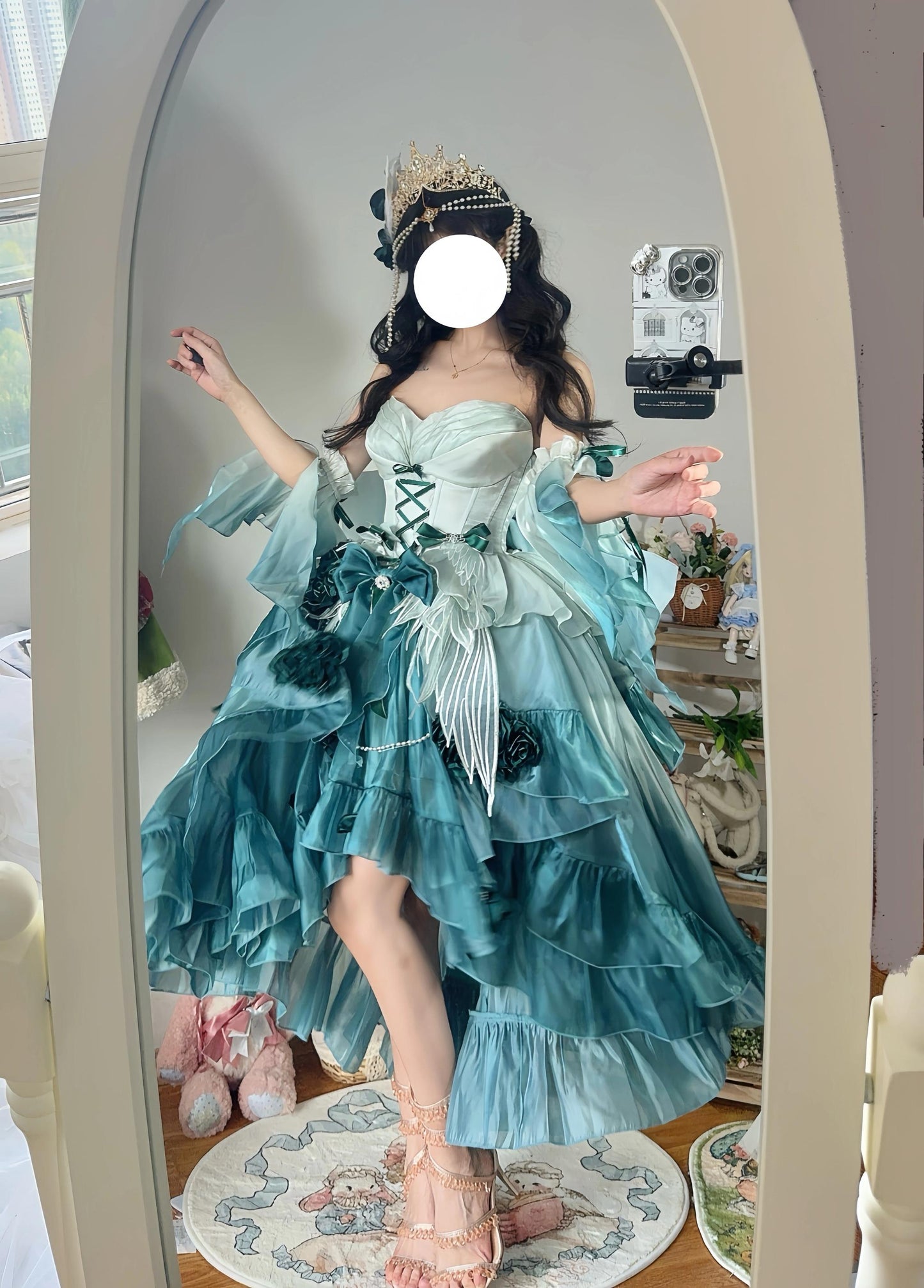 Meowing and Fruity - Swan Wonderland - Fairy Lolita JSK with High-Low Hem