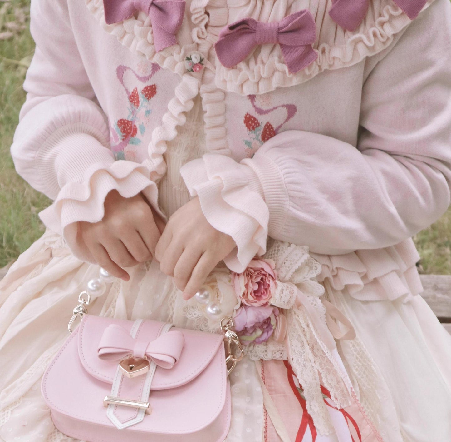 Lilizi - Little Strawberry - Sweet Lolita Cardigan Ivory Sweater with Bows