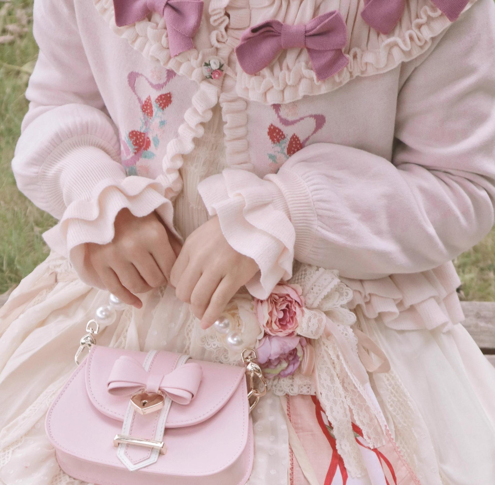 Lilizi - Little Strawberry - Sweet Lolita Cardigan Ivory Sweater with Bows