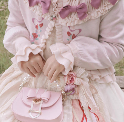 Lilizi - Little Strawberry - Sweet Lolita Cardigan Ivory Sweater with Bows