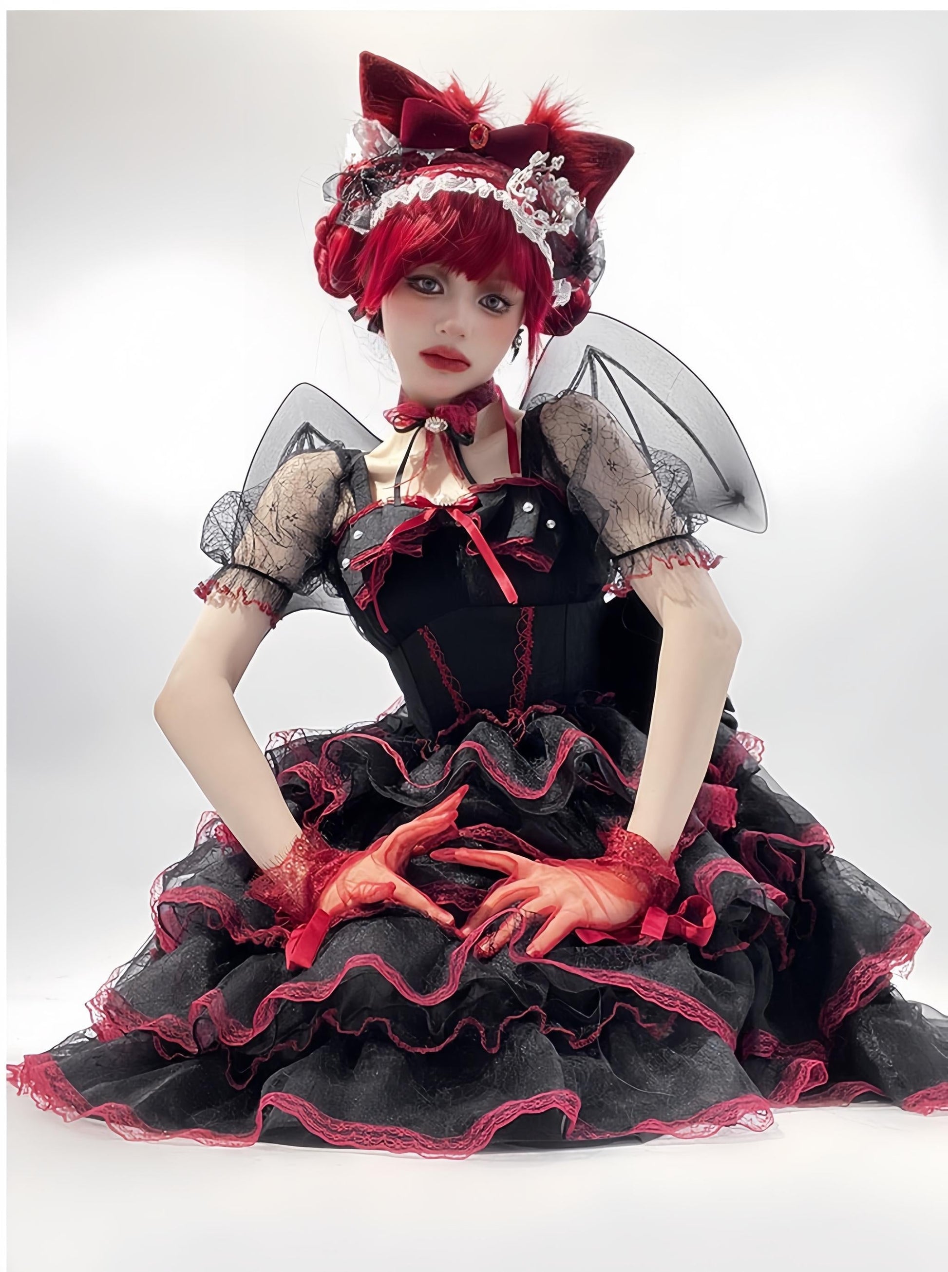 Daydream Whisper - Shisan District - Wedding Lolita OP Suit with Angel Demon Wings