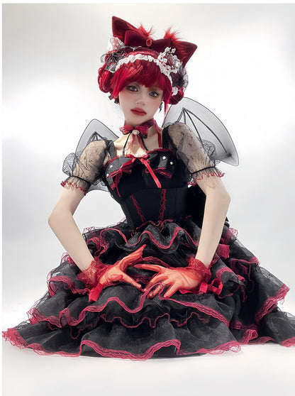 Daydream Whisper - Shisan District - Wedding Lolita OP Suit with Angel Demon Wings
