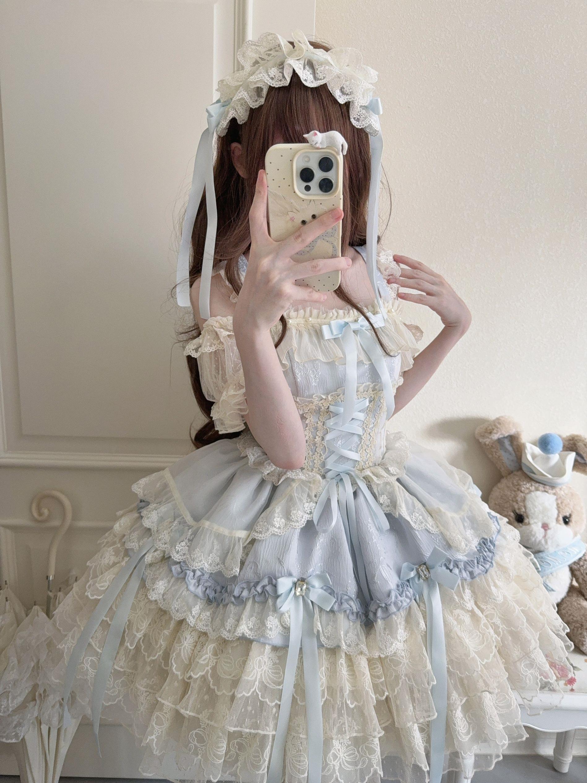Sugar Girl - Ribbons of Love - Sweet Lolita JSK Dress, Tiered Ruffles
