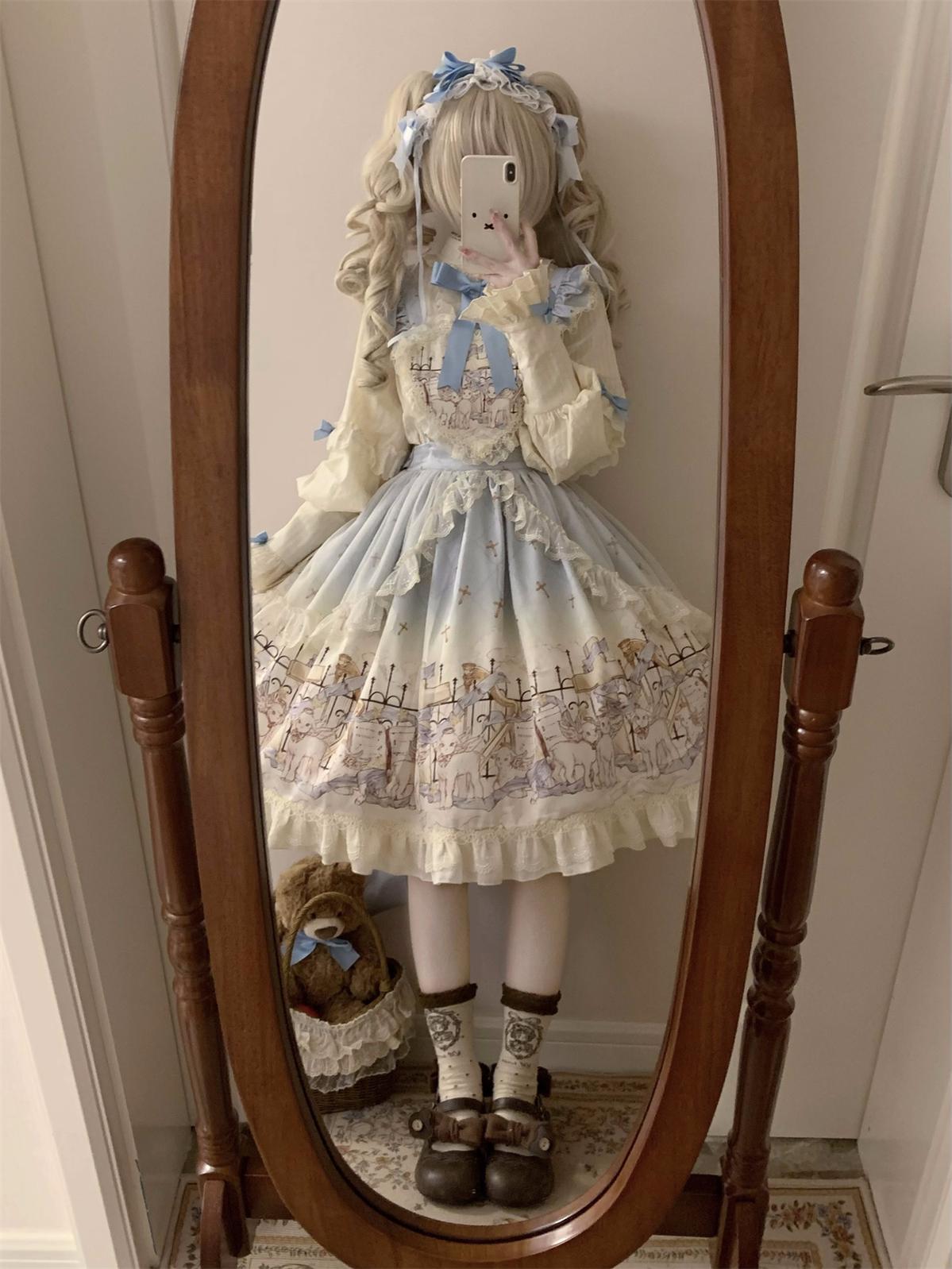 Uncle's Workshop - Angel Lamb - Kawaii Lolita Dress With Side Pockets, Lamb Print