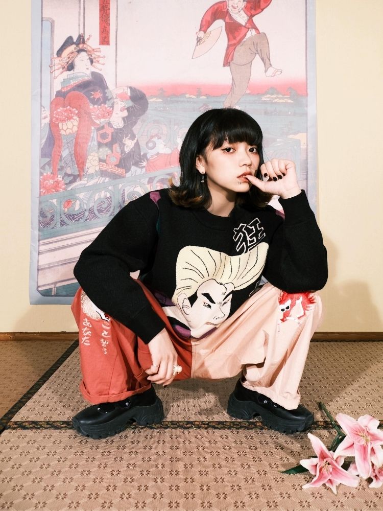 Two-color stitching wide-leg pants【s0000003617】